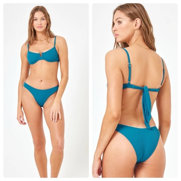L*Space | Ribbed Hunter Demi Cup Bikini Top In Mediterranean Teal | S - Picture 3 of 9